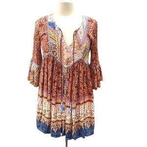 Love Kyla Boho Multi Print Fuller Skirt Dress SZ S